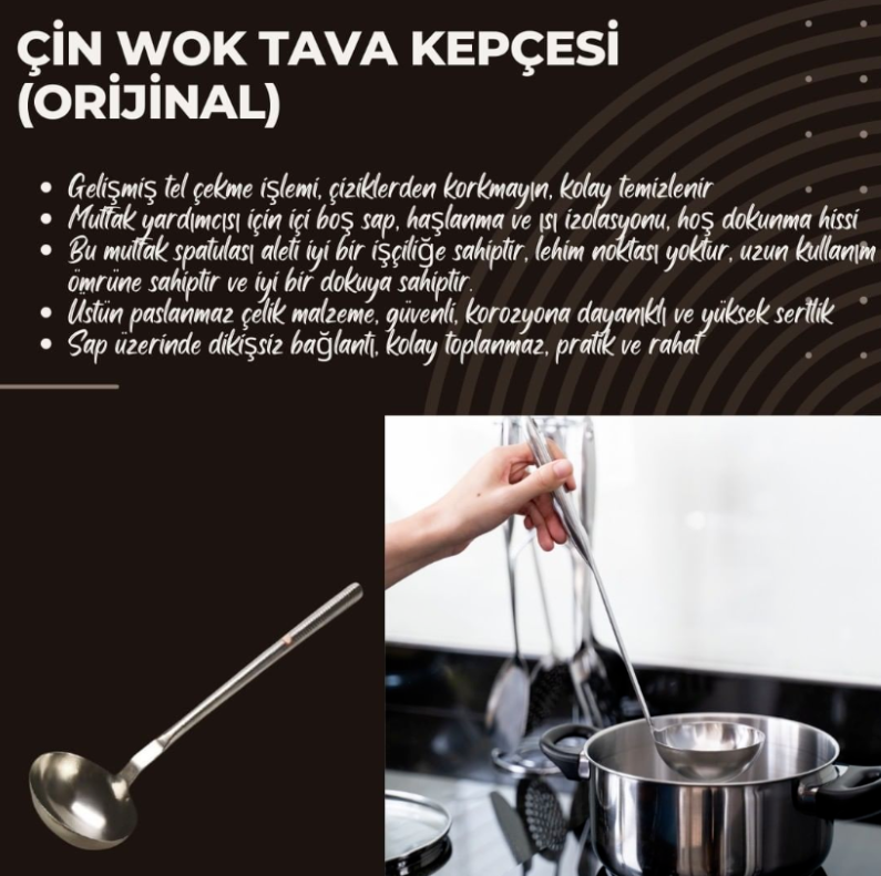 Çin Wok Tava Kepçesi (Orijinal) 14 Cm Çap