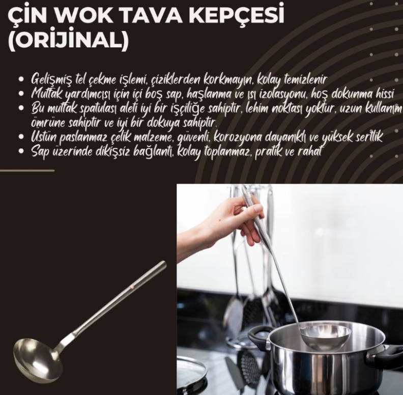 Çin Wok Tava Kepçesi (Orijinal) 16 Cm Çap