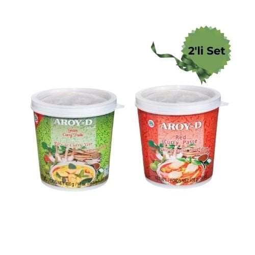 Aroy-D Kırmızı ve Yeşil Köri Ezmesi 400g İkili Set – Orijinal Tayland Lezzeti